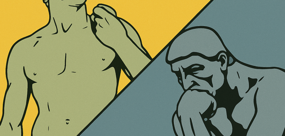 Skizze von Michelangelos David und Rodins Denker