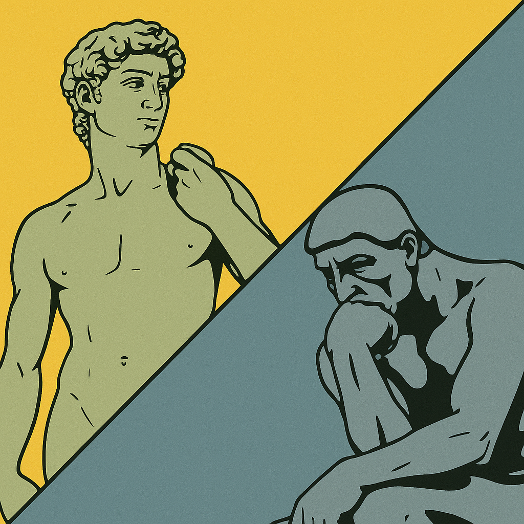 Skizze von Michelangelos David und Rodins Denker